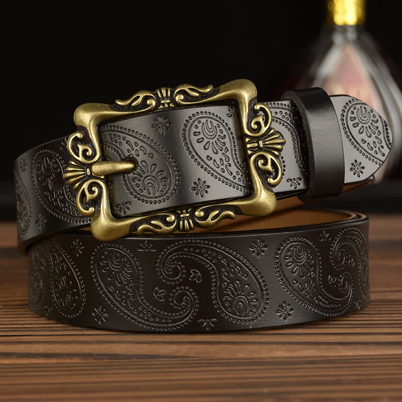 Ceinture Femme Cuir Véritable Motif Floral - Taille 85 - Occasion En Très Bon état
