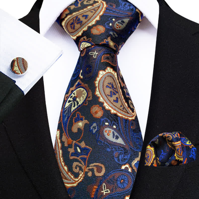 Ensemble de 3 cravates pour hommes à motif cachemire bleu marine