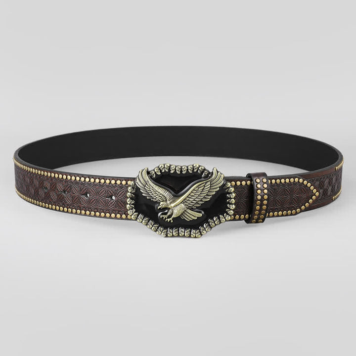 Ceinture en cuir cloutée style western pour homme avec motif aigle en plein vol