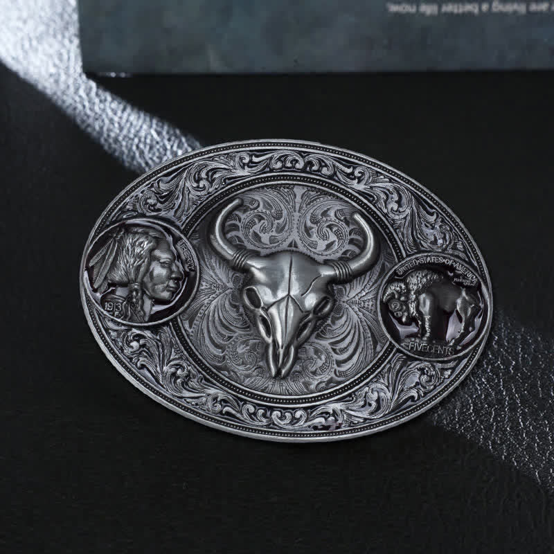 Ceinture en cuir à boucle pour homme avec tête de mort typiquement occidentale