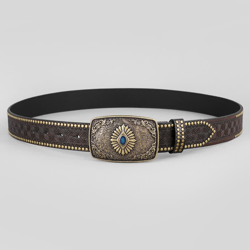 Ceinture en cuir gravée de fleurs rétro pour homme