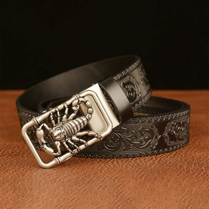 Ceinture en cuir gravée en relief avec scorpion pour homme