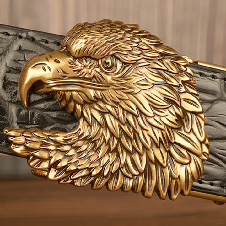 Ceinture en cuir gaufré crocodile tête d'aigle pour homme