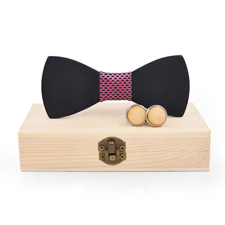Lot de 2 boutons de manchette en bois noir pour homme