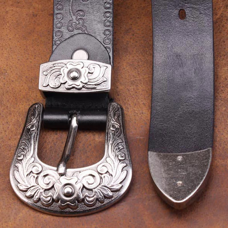 Ceinture unisexe en cuir à imprimé floral et texture rustique