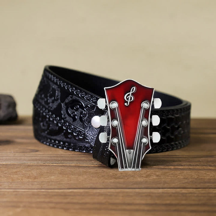 Ceinture en cuir avec boucle de tête de guitare musicale DIY pour homme