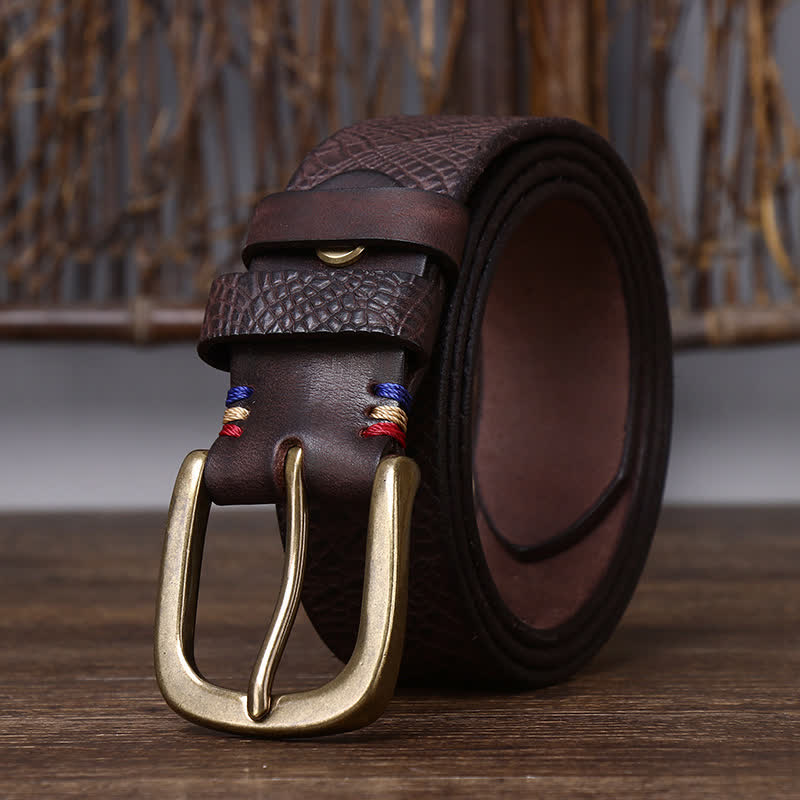 Ceinture en cuir grainé serpentine pour homme