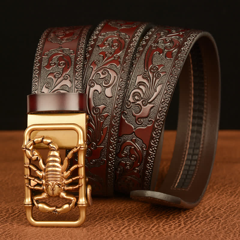 Ceinture en cuir gravée en relief avec scorpion pour homme
