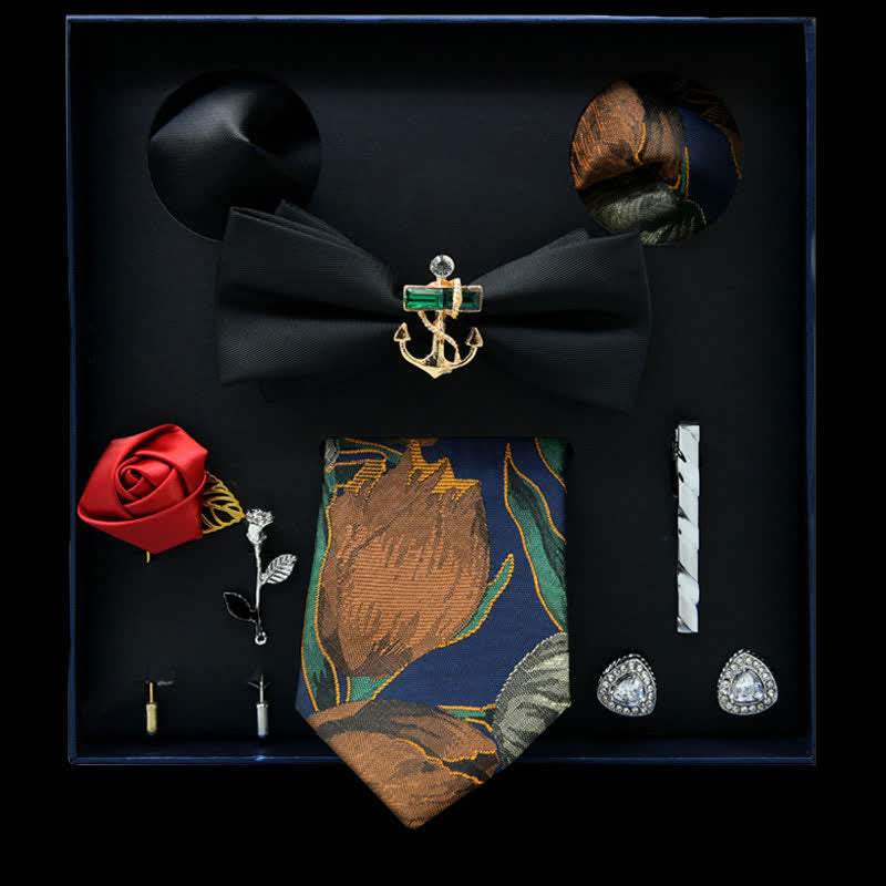 Lot de 8 nœuds papillon décontracté à motif floral noir et péruvien, coffret cadeau