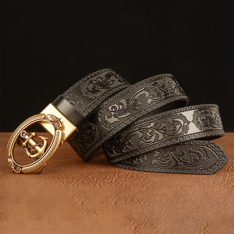 Ceinture en cuir avec boucle d'ancre nautique pour homme