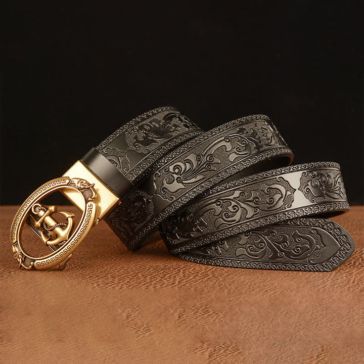 Ceinture en cuir avec boucle d'ancre nautique pour homme