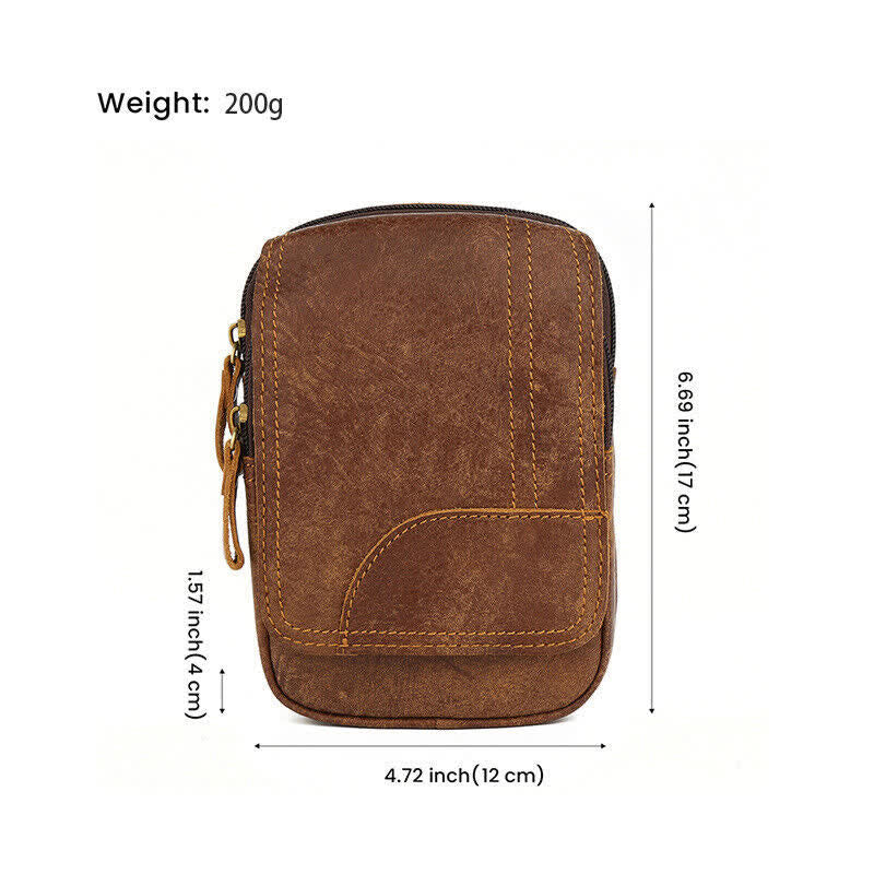 Sac ceinture de voyage en cuir nubuck avec fermeture éclair et bouton-pression magnétique