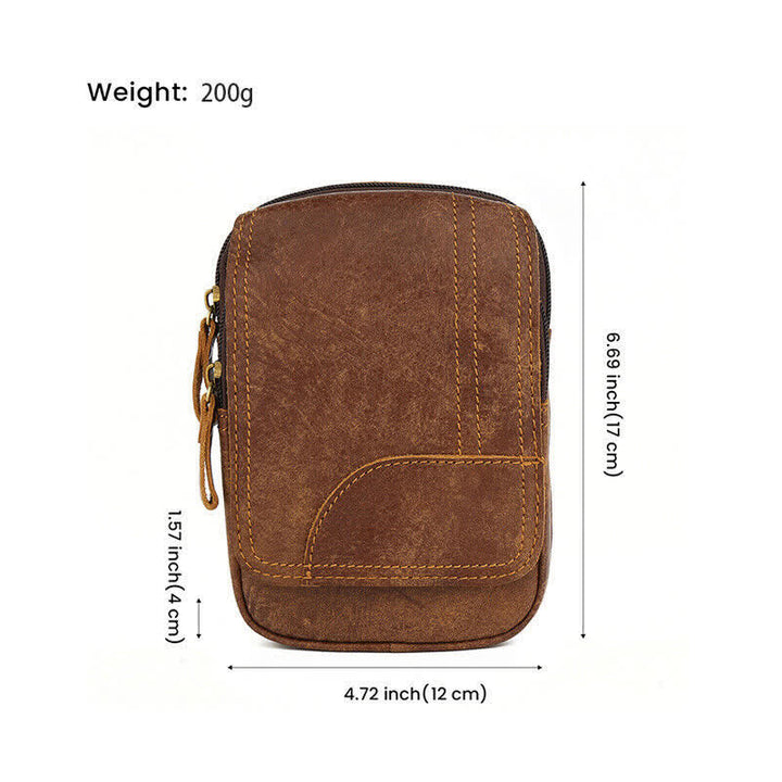 Sac ceinture de voyage en cuir nubuck avec fermeture éclair et bouton-pression magnétique
