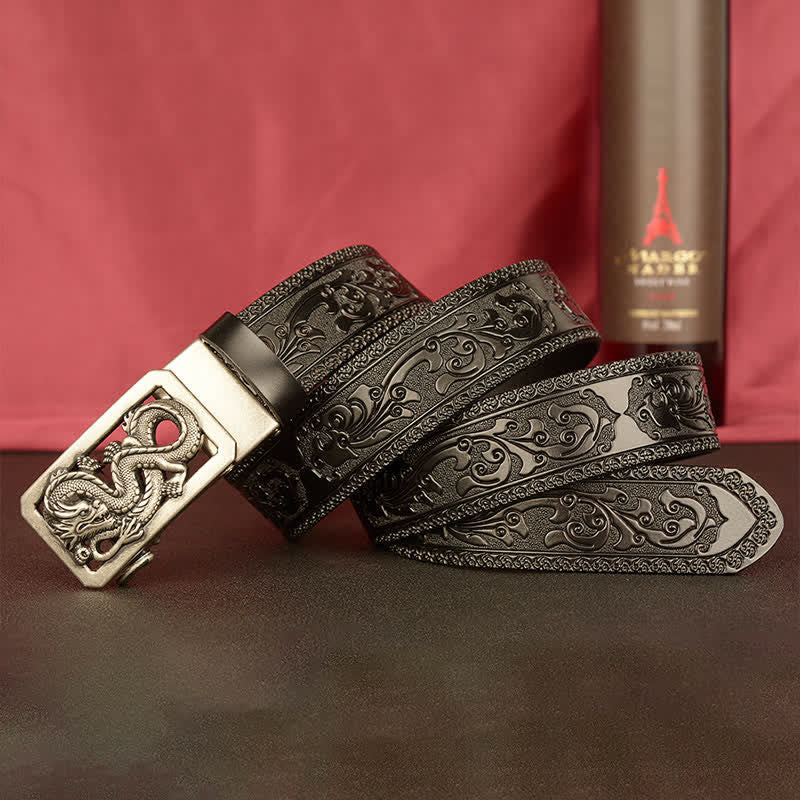 Ceinture en cuir gaufré à motif dragon enroulé pour homme