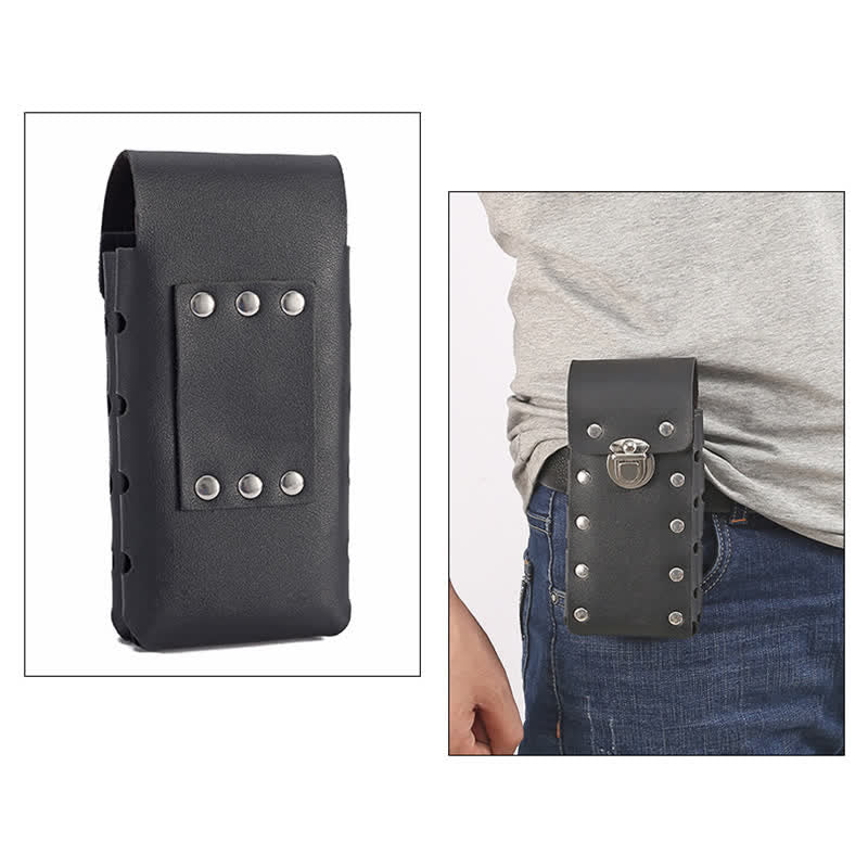 Sac ceinture en cuir pour téléphone universel avec bouton décoratif à rivets