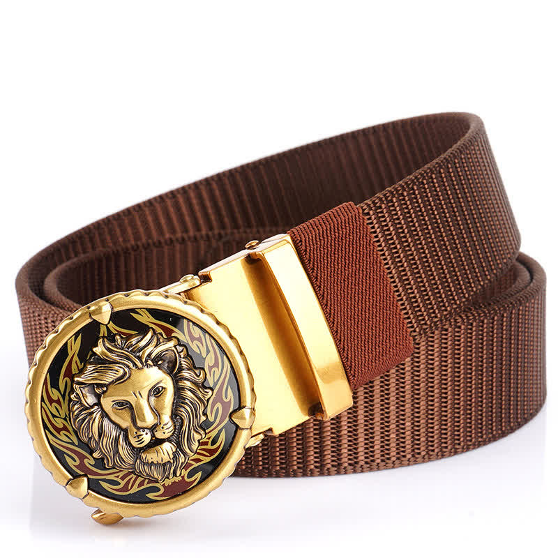 Ceinture pratique en nylon à motif tête de lion pour homme - Marron / Doré - 48" - image 12