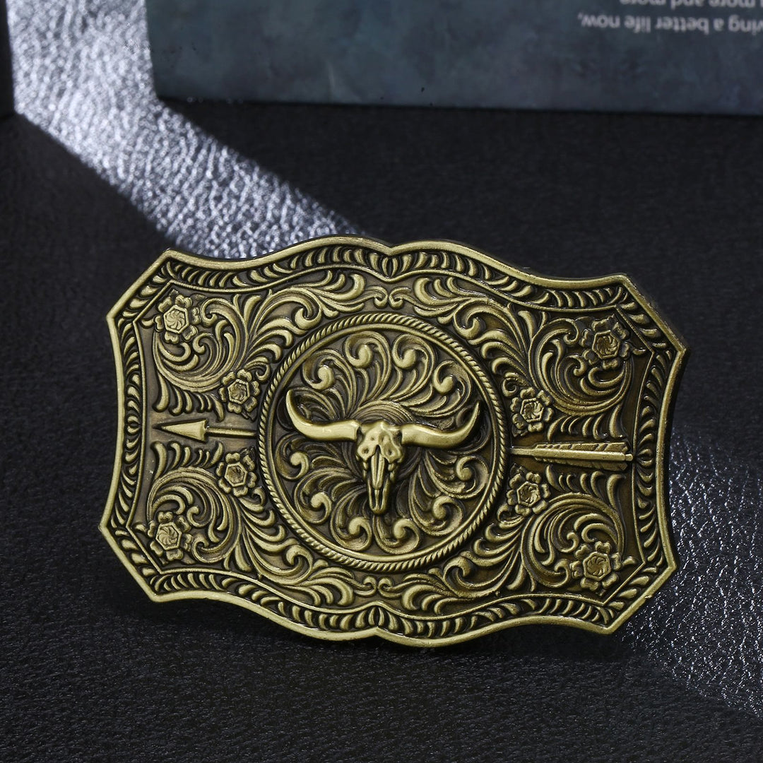 Ceinture en cuir à boucle en forme de flèche de taureau à longue corne pour homme