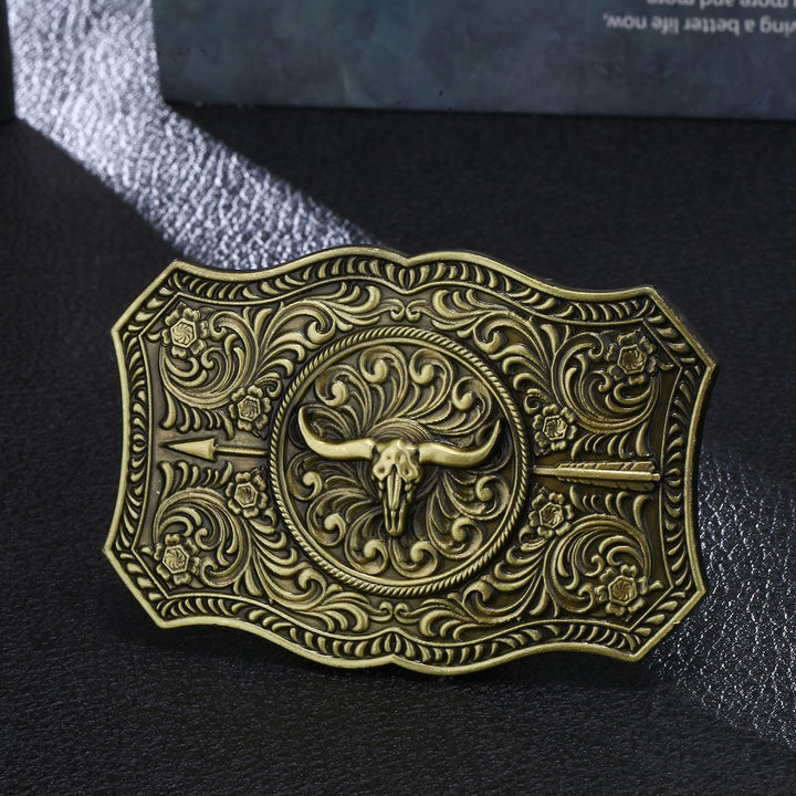Ceinture en cuir à boucle en forme de flèche de taureau à longue corne pour homme
