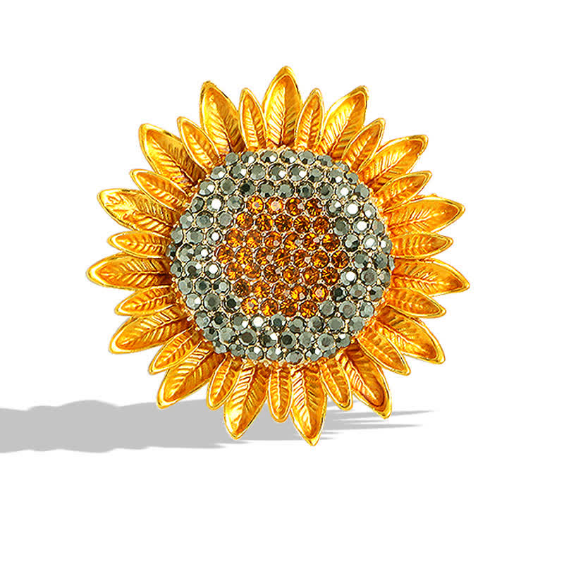 Broche tournesol jaune strass pour femme