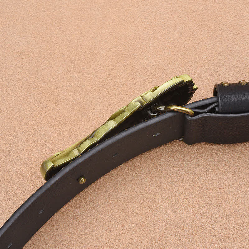 Ceinture en cuir à rivets pour homme, motif tête de vautour et aigle