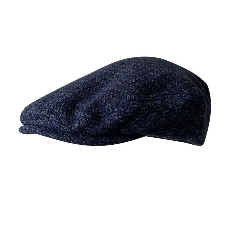 Casquette béret automne-hiver à carreaux bleu marine