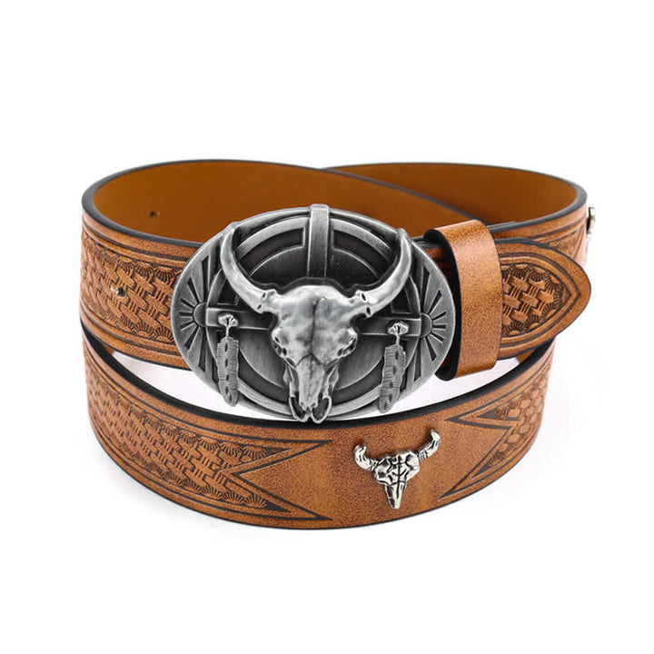 Ceinture en cuir gravée Mad Bull pour homme