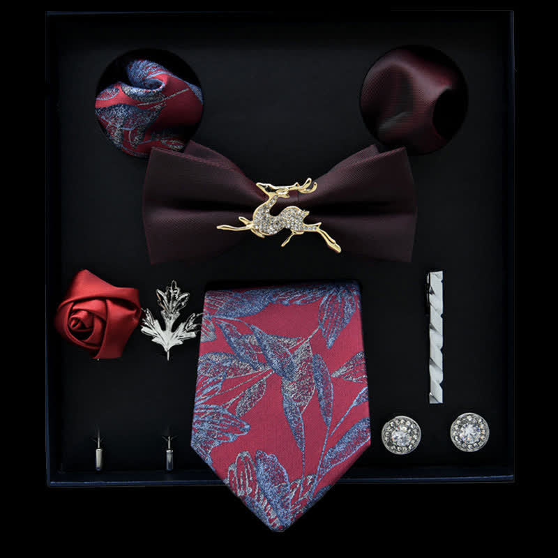 Lot de 8 nœuds papillon décontracté à fleurs bordeaux et violettes, coffret cadeau