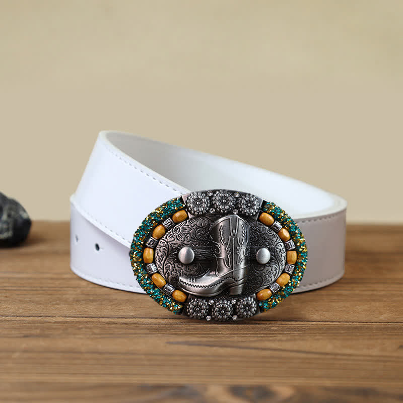 Ceinture en cuir avec boucle de botte en perles de bois et strass pour homme
