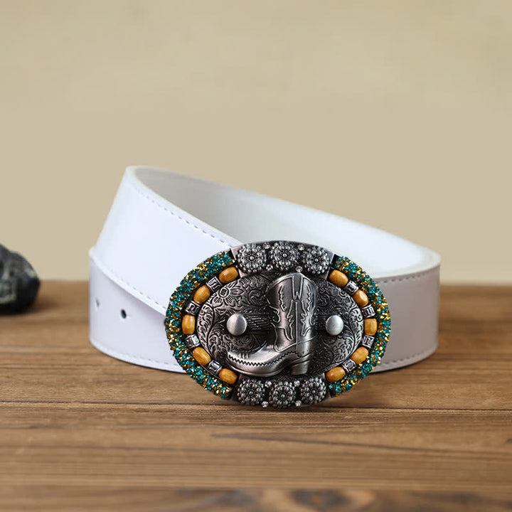 Ceinture en cuir avec boucle de botte en perles de bois et strass pour homme
