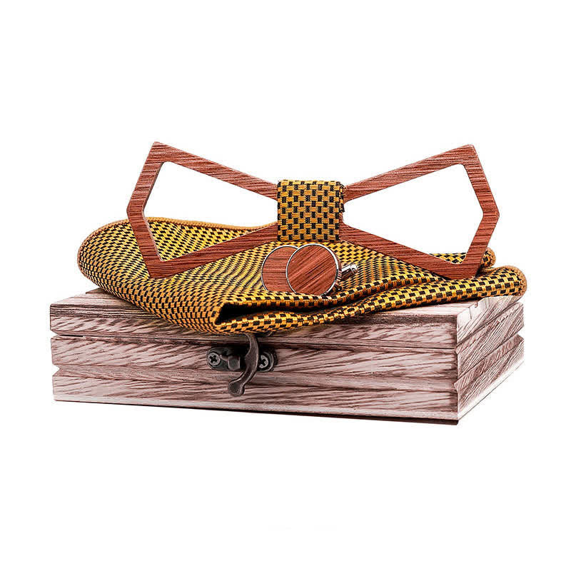 Ensemble de 3 nœuds papillon en bois sculpté creux pour hommes