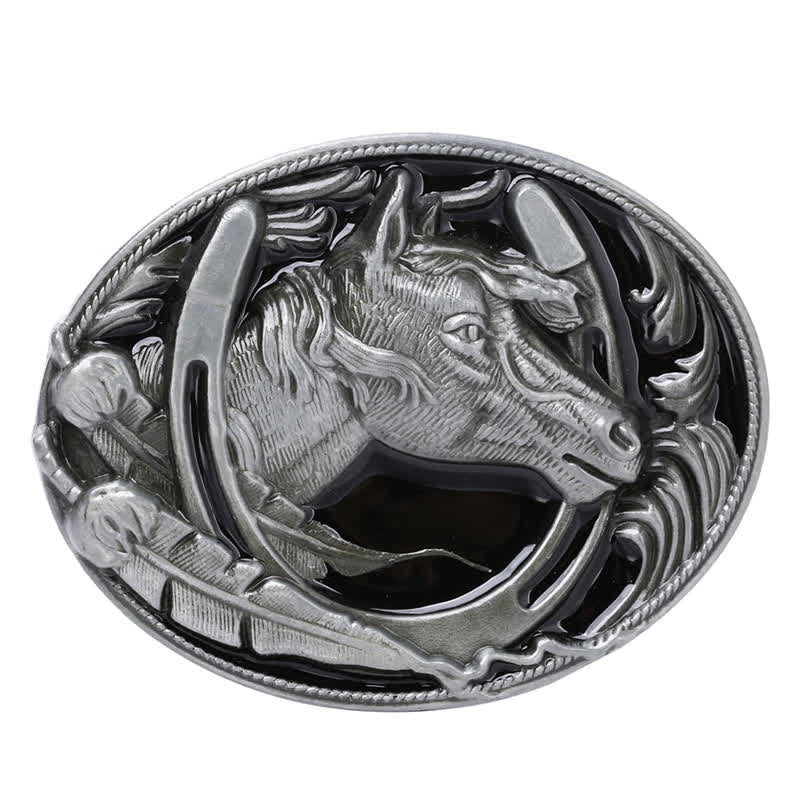 Ceinture en cuir avec boucle en émail noir pour homme en forme de fer à cheval