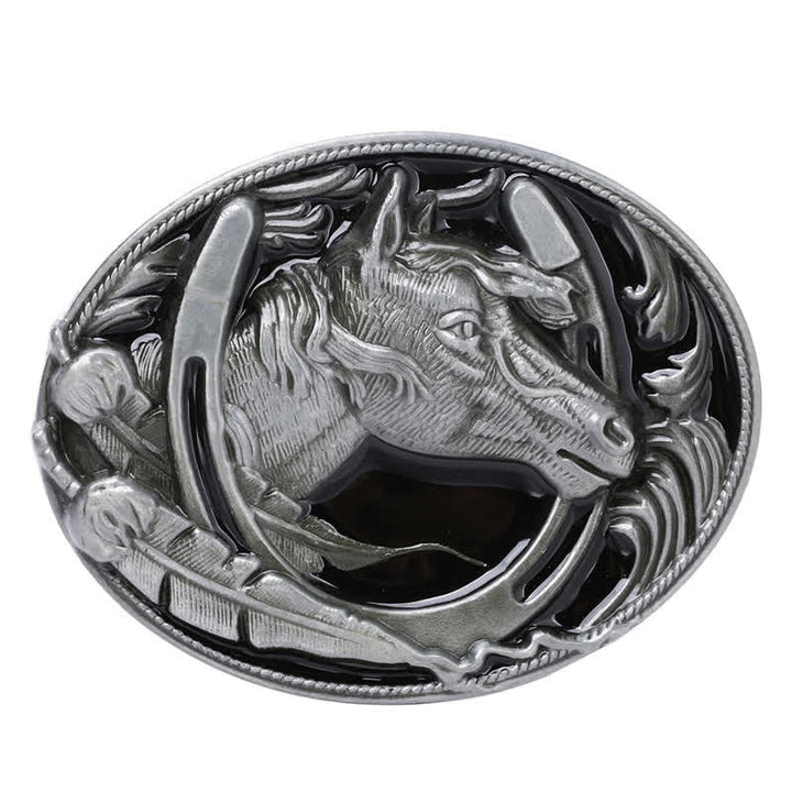 Ceinture en cuir avec boucle en émail noir pour homme en forme de fer à cheval