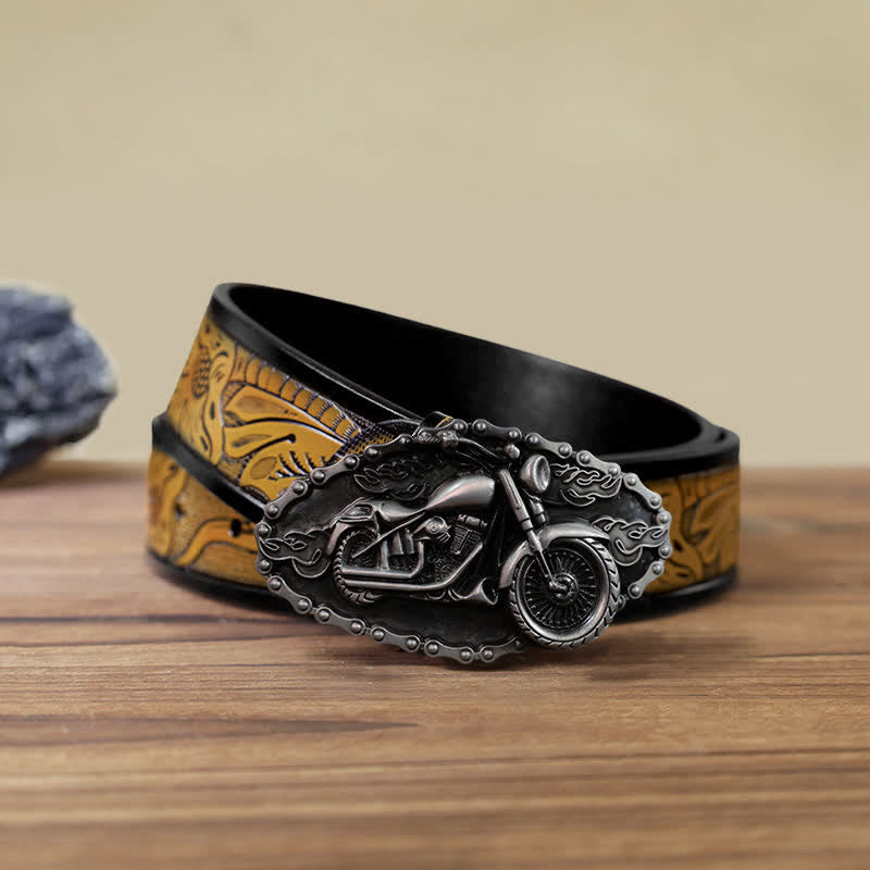 Ceinture en cuir avec boucle de moto pour homme, motif locomotive