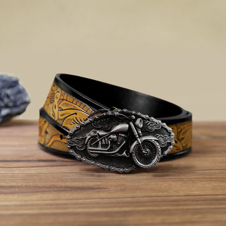 Ceinture en cuir avec boucle de moto pour homme, motif locomotive