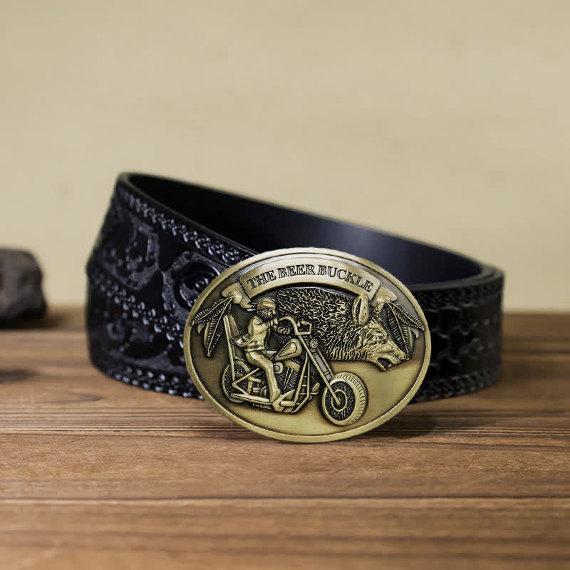 Ceinture en cuir avec boucle porte-bière créative pour moto pour homme