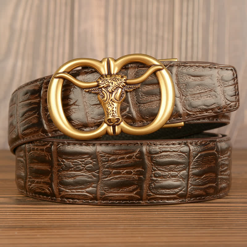 Ceinture en cuir motif crocodile pour homme, motif bœuf géant