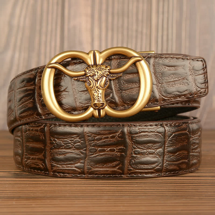 Ceinture en cuir motif crocodile pour homme, motif bœuf géant