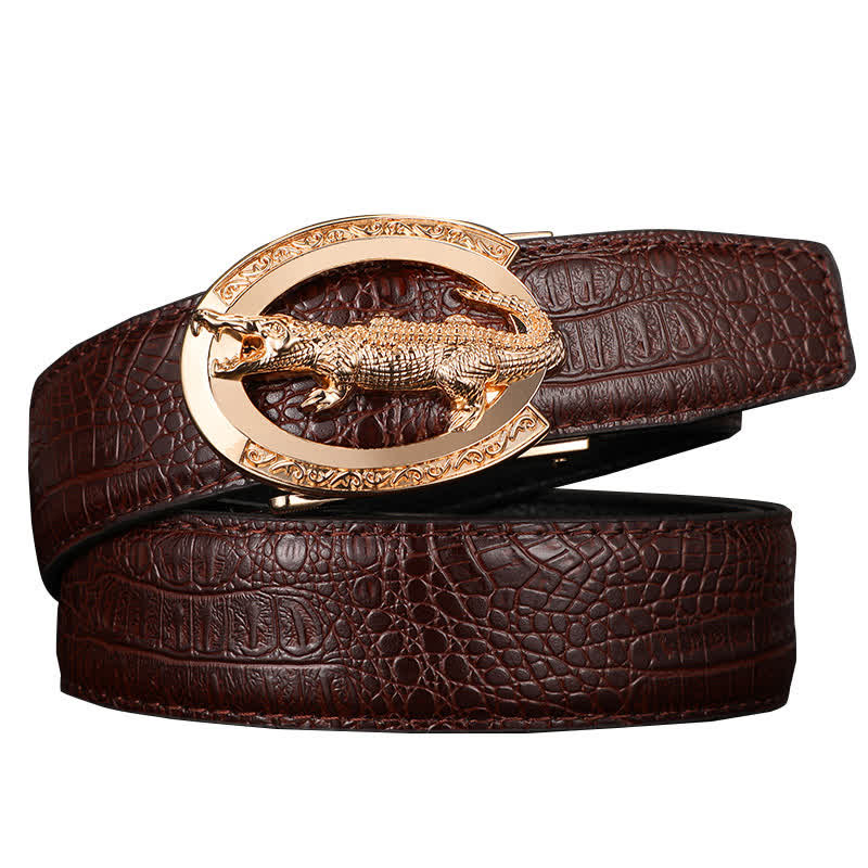 Ceinture en cuir imprimé crocodile à boucle automatique pour homme