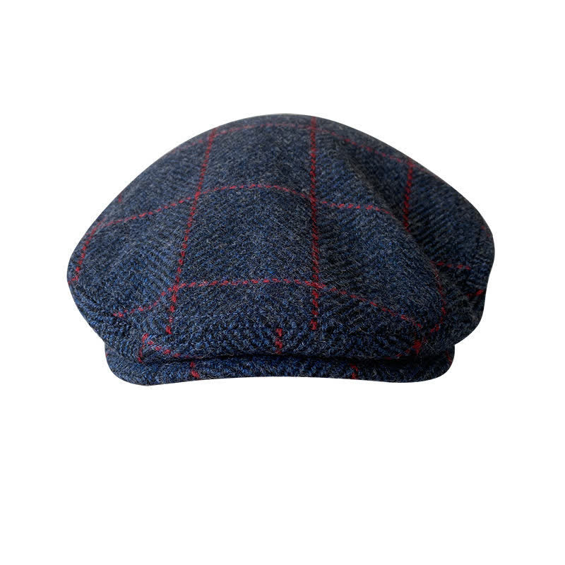 Casquette béret à carreaux bleu foncé et rouge de campagne