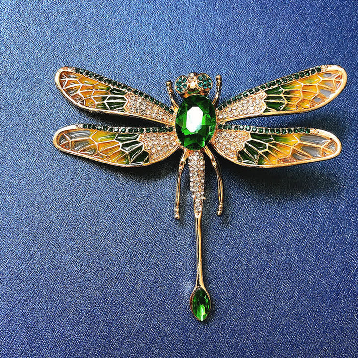 Broche luxueuse en strass pour femme en forme de libellule