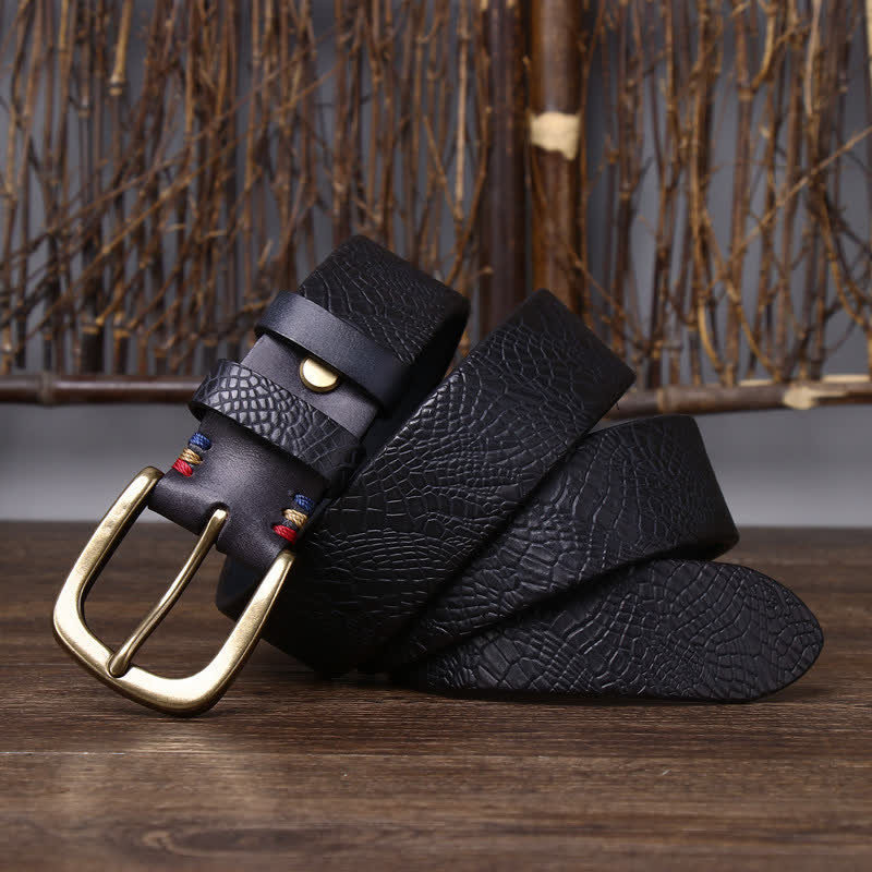 Ceinture en cuir grainé serpentine pour homme