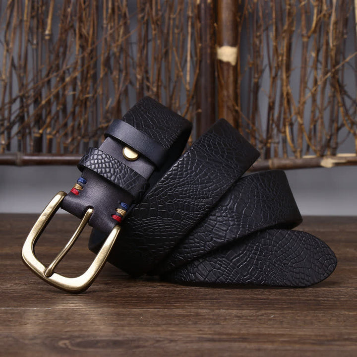 Ceinture en cuir grainé serpentine pour homme