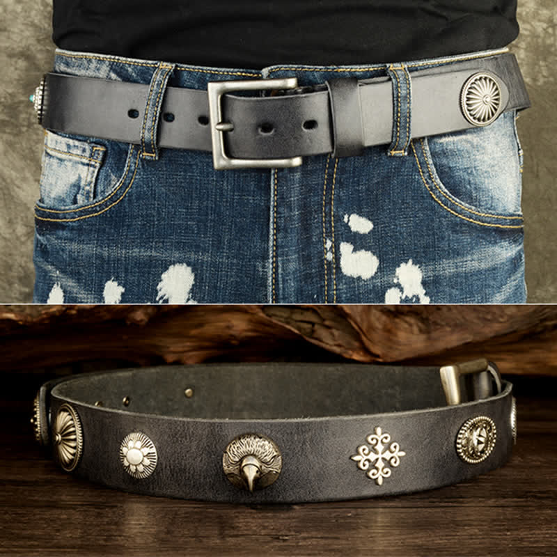 Ceinture en cuir cloutée style punk heavy metal pour homme
