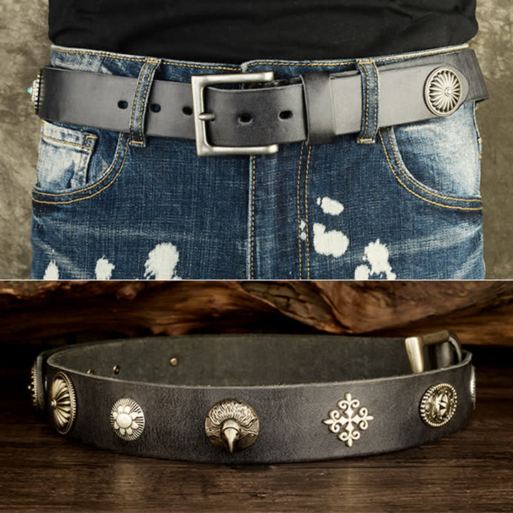 Ceinture en cuir cloutée style punk heavy metal pour homme