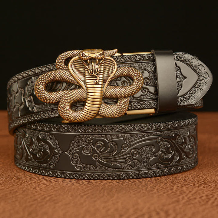 Ceinture en cuir pour homme avec boucle en forme de médaillon serpent