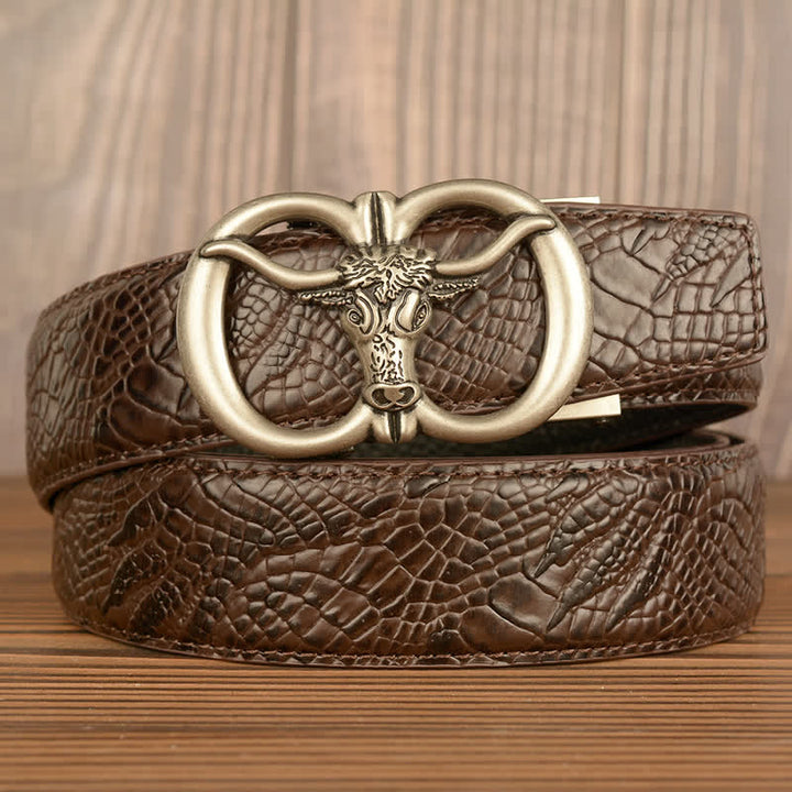 Ceinture en cuir motif crocodile pour homme, motif bœuf géant