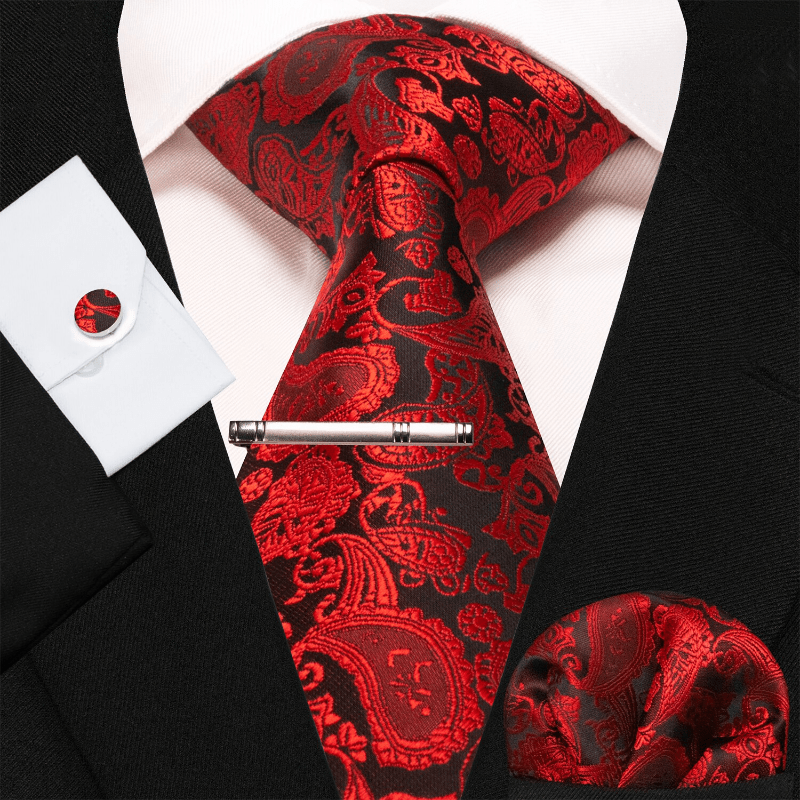 Lot de 4 cravates glamour à motif cachemire rouge et noir pour homme