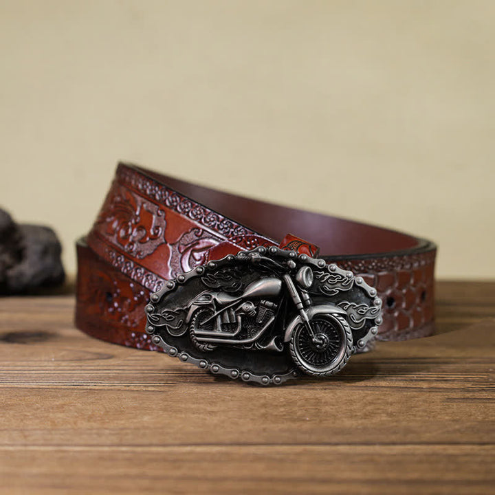 Ceinture en cuir avec boucle de moto pour homme, motif locomotive
