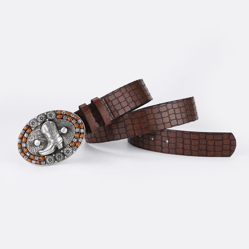 Ceinture en cuir et perles en bois pour bottes de cowboy pour hommes