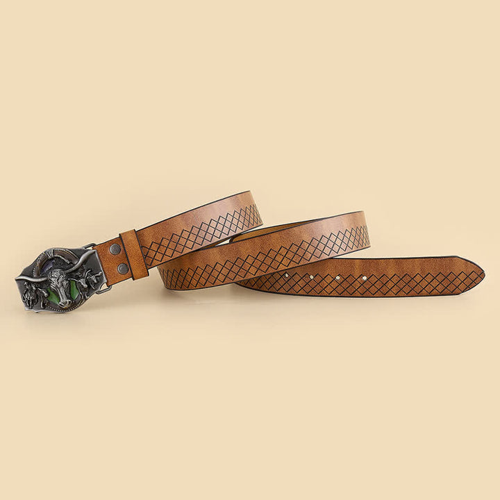 Ceinture en cuir de taureau sculpté à longues cornes pour homme